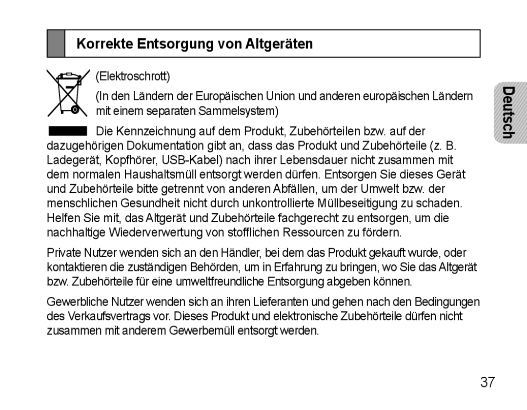 Samsung AWEP570VBECXEF, AWEP570EBECXEF, AWEP570VBECXEH, AWEP570VBECSER manual Korrekte Entsorgung von Altgeräten 