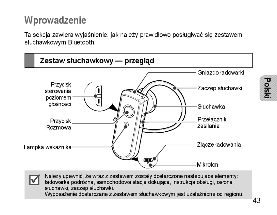 Samsung AWEP570VBECXEH, AWEP570VBECXEF, AWEP570EBECXEF, AWEP570VBECSER manual Wprowadzenie, Zestaw słuchawkowy przegląd 