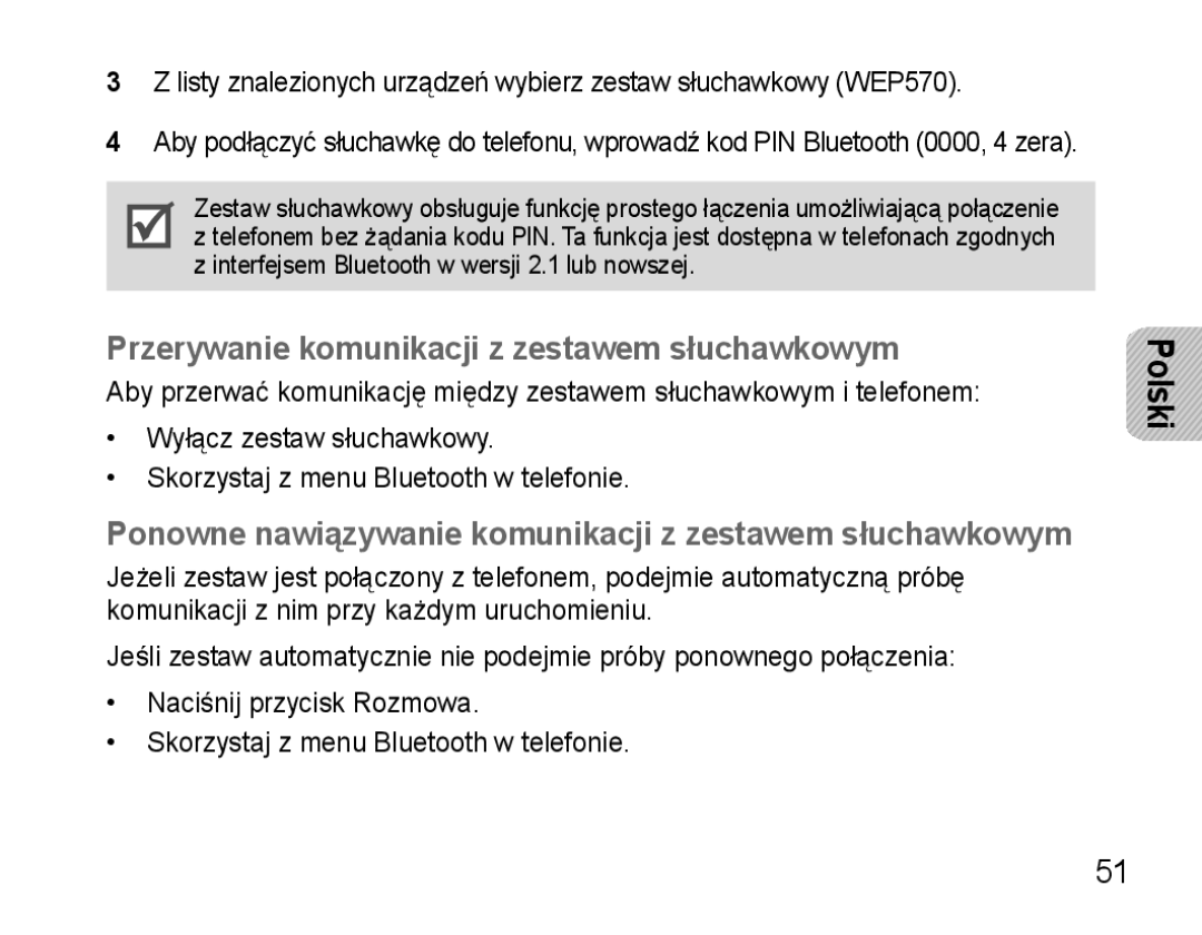 Samsung AWEP570VBECXEH, AWEP570VBECXEF, AWEP570EBECXEF, AWEP570VBECSER manual Przerywanie komunikacji z zestawem słuchawkowym 