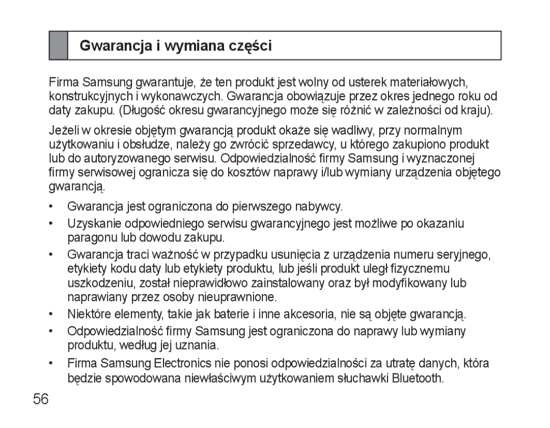 Samsung AWEP570VBECSER, AWEP570VBECXEF, AWEP570EBECXEF, AWEP570VBECXEH manual Gwarancja i wymiana części 