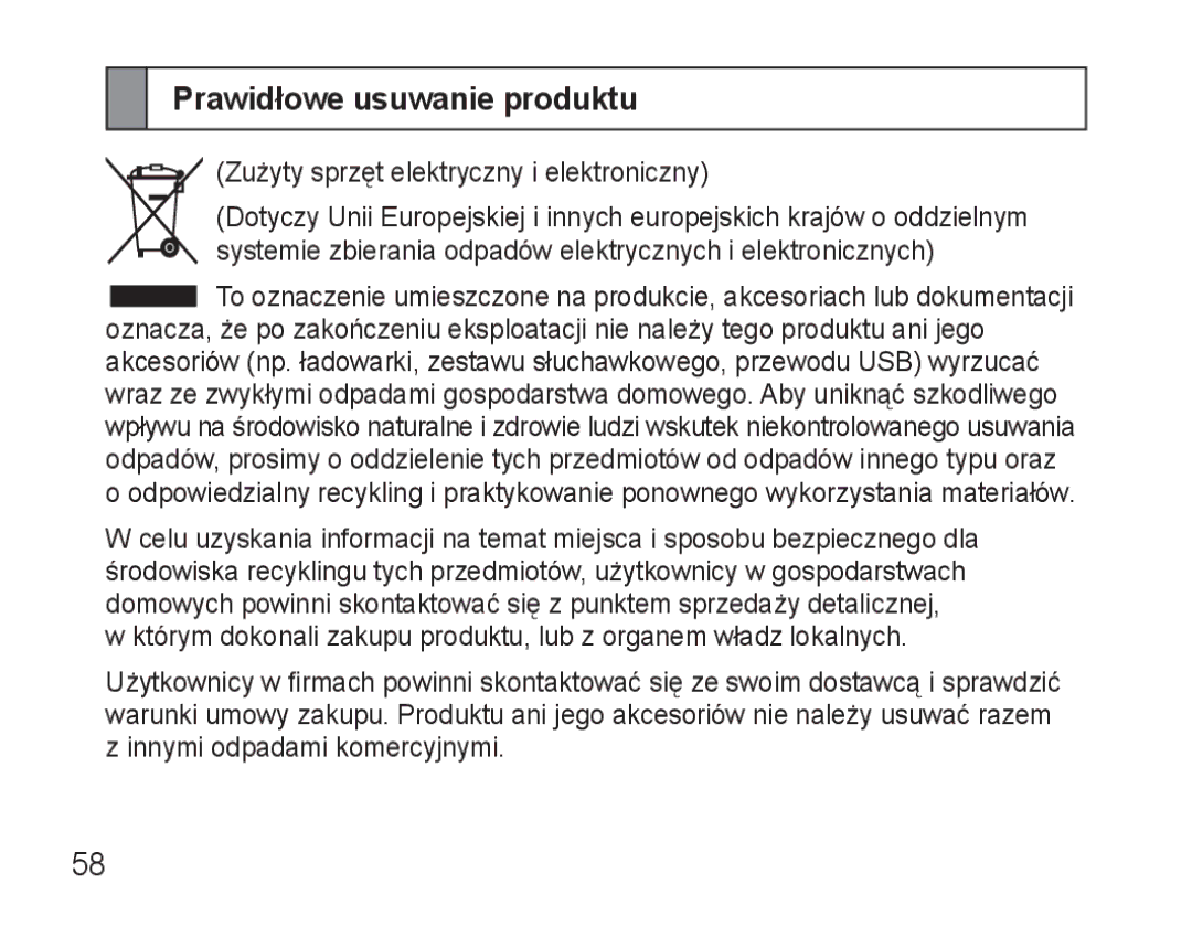 Samsung AWEP570EBECXEF, AWEP570VBECXEF, AWEP570VBECXEH, AWEP570VBECSER manual Prawidłowe usuwanie produktu 