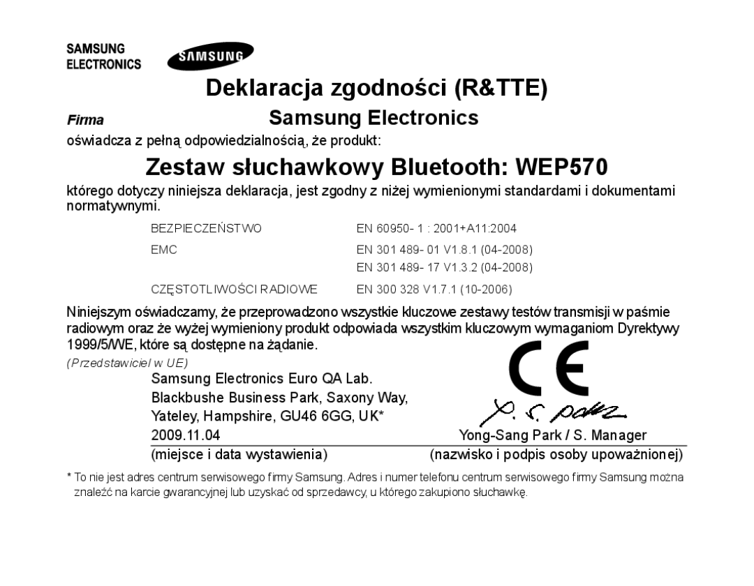 Samsung AWEP570VBECXEF, AWEP570EBECXEF, AWEP570VBECXEH, AWEP570VBECSER manual Zestaw słuchawkowy Bluetooth WEP570 