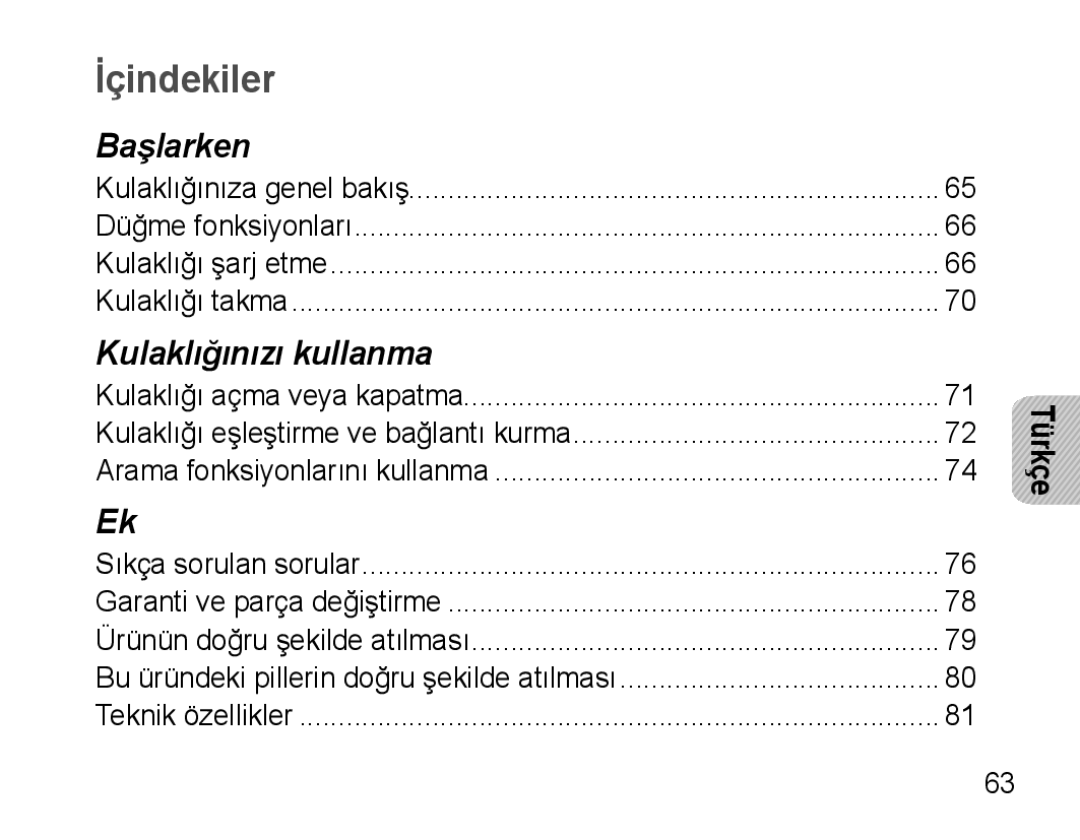 Samsung AWEP570VBECXEH, AWEP570VBECXEF, AWEP570EBECXEF, AWEP570VBECSER manual İçindekiler, Türkçe 