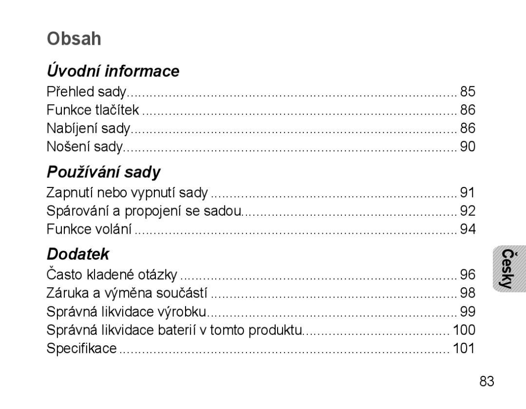 Samsung AWEP570VBECXEH, AWEP570VBECXEF, AWEP570EBECXEF, AWEP570VBECSER manual Obsah, Česky 