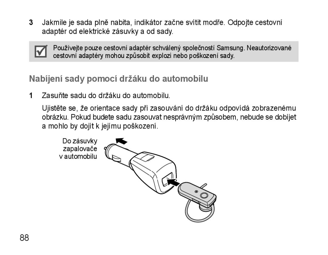 Samsung AWEP570VBECSER, AWEP570VBECXEF, AWEP570EBECXEF, AWEP570VBECXEH manual Nabíjení sady pomocí držáku do automobilu 