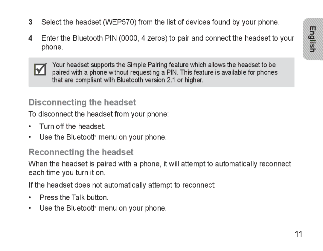 Samsung AWEP570VBECXEH, AWEP570VBECXEF, AWEP570EBECXEF, AWEP570VBECSER Disconnecting the headset, Reconnecting the headset 