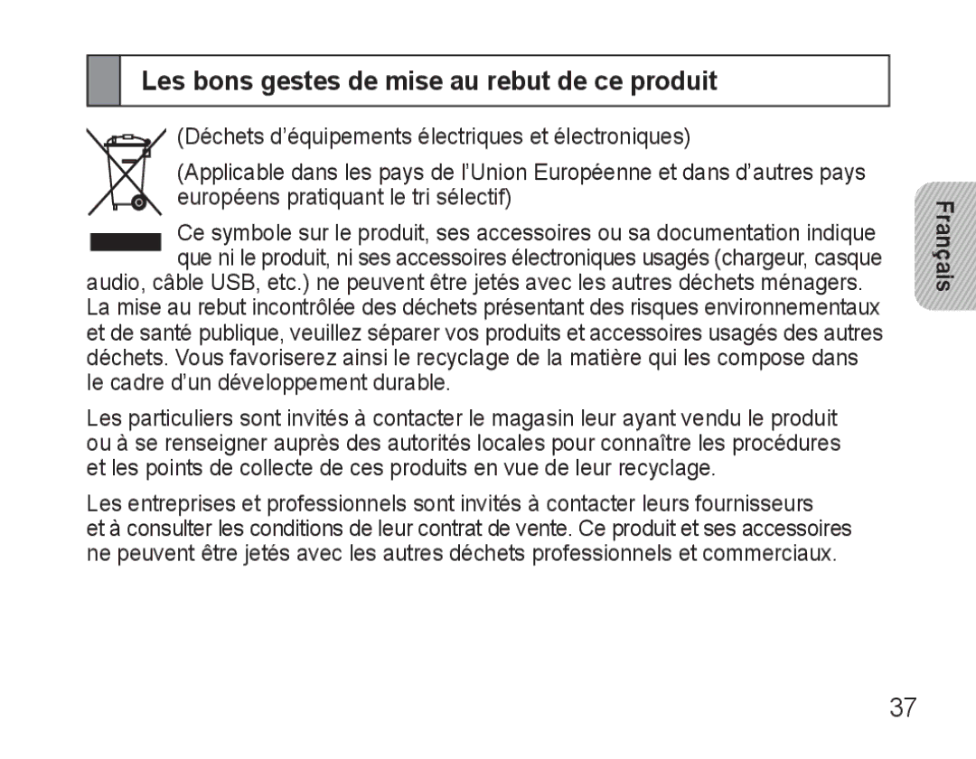 Samsung AWEP570VBECXEF, AWEP570EBECXEF, AWEP570VBECXEH, AWEP570VBECSER manual Les bons gestes de mise au rebut de ce produit 