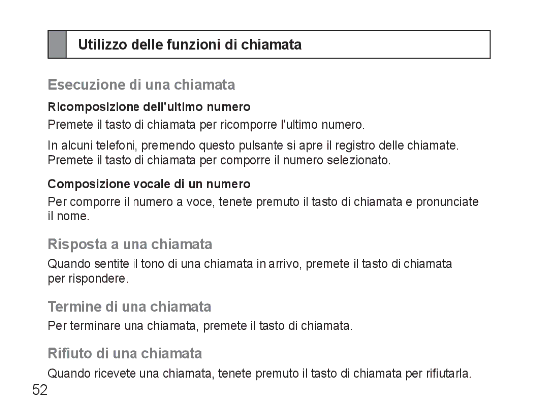 Samsung AWEP570VBECSER manual Utilizzo delle funzioni di chiamata, Esecuzione di una chiamata, Risposta a una chiamata 