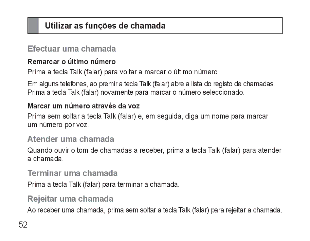 Samsung AWEP570VBECSER Utilizar as funções de chamada, Efectuar uma chamada, Atender uma chamada, Terminar uma chamada 