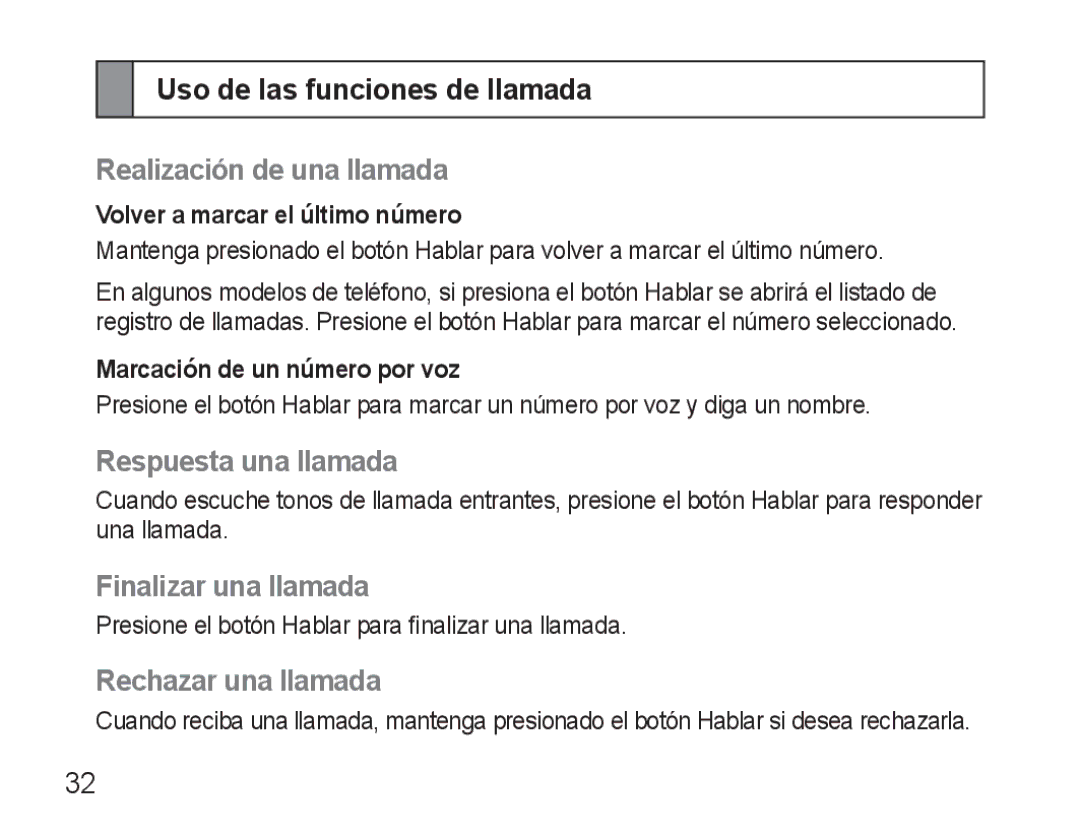 Samsung AWEP570VBECSER, AWEP570VBECXEF Uso de las funciones de llamada, Realización de una llamada, Respuesta una llamada 