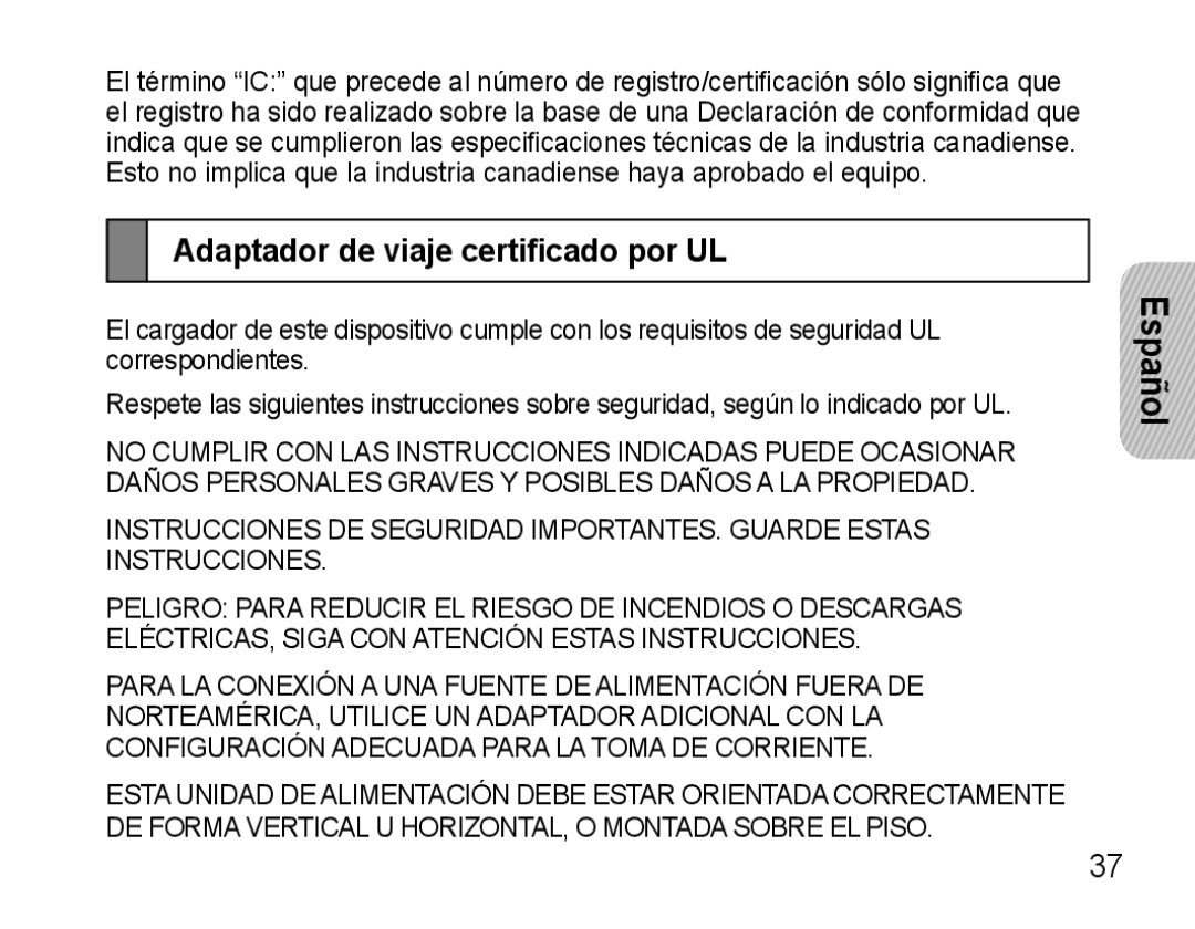 Samsung AWEP570VBECXEF, AWEP570EBECXEF, AWEP570VBECXEH, AWEP570VBECSER manual Adaptador de viaje certificado por UL 