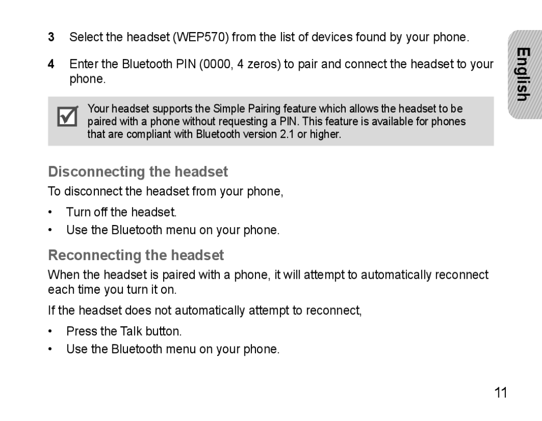 Samsung AWEP570VBECXEH, AWEP570VBECXEF, AWEP570EBECXEF, AWEP570VBECSER Disconnecting the headset, Reconnecting the headset 