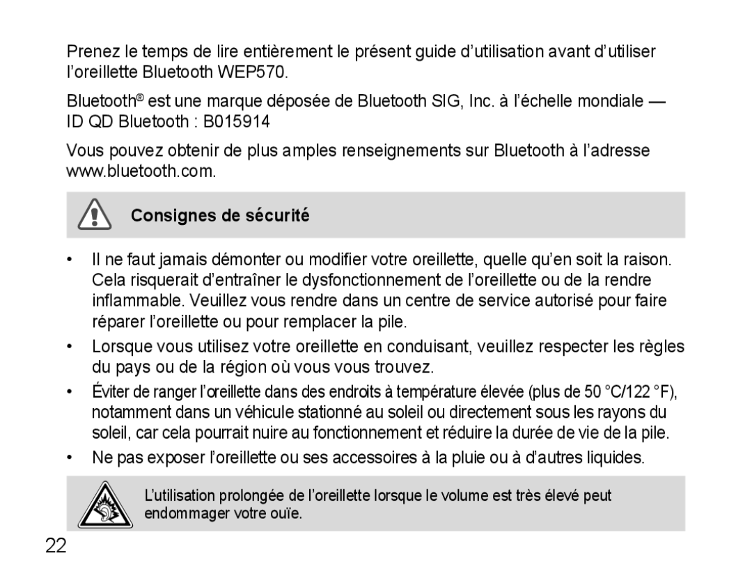 Samsung AWEP570EBECXEF, AWEP570VBECXEF, AWEP570VBECXEH, AWEP570VBECSER manual Consignes de sécurité 