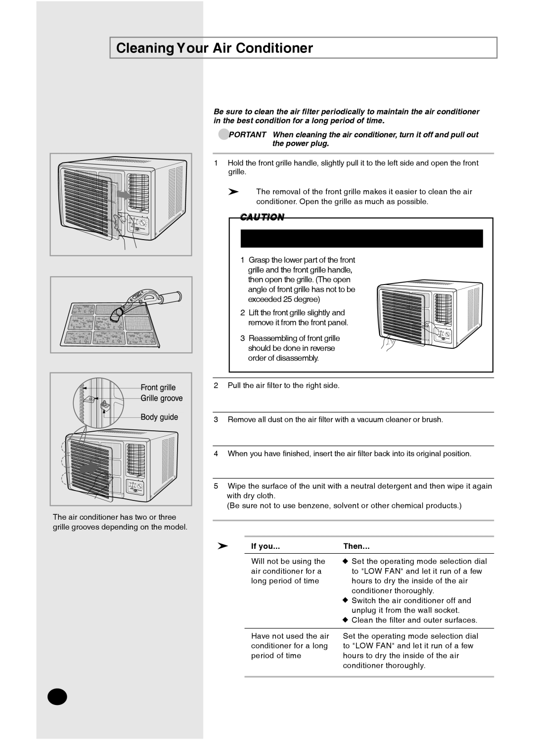 Samsung AWT24P1HEB, AWT18P1HEB, AW24P1HBC, AW24P1HBD, AW24P1HEB, AWT24P1HEC, AW24P1HBB Cleaning Your Air Conditioner, If you 