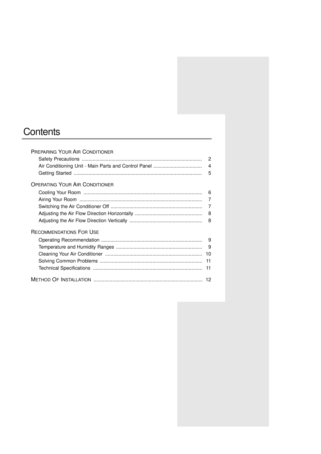 Samsung AWT20F1MBA, AWT19F1MEA, AWT18F1ME, AWT18F1MBB/BC, AWT24F1MBA/BC, AWT24F1MEB/EC manual Contents 