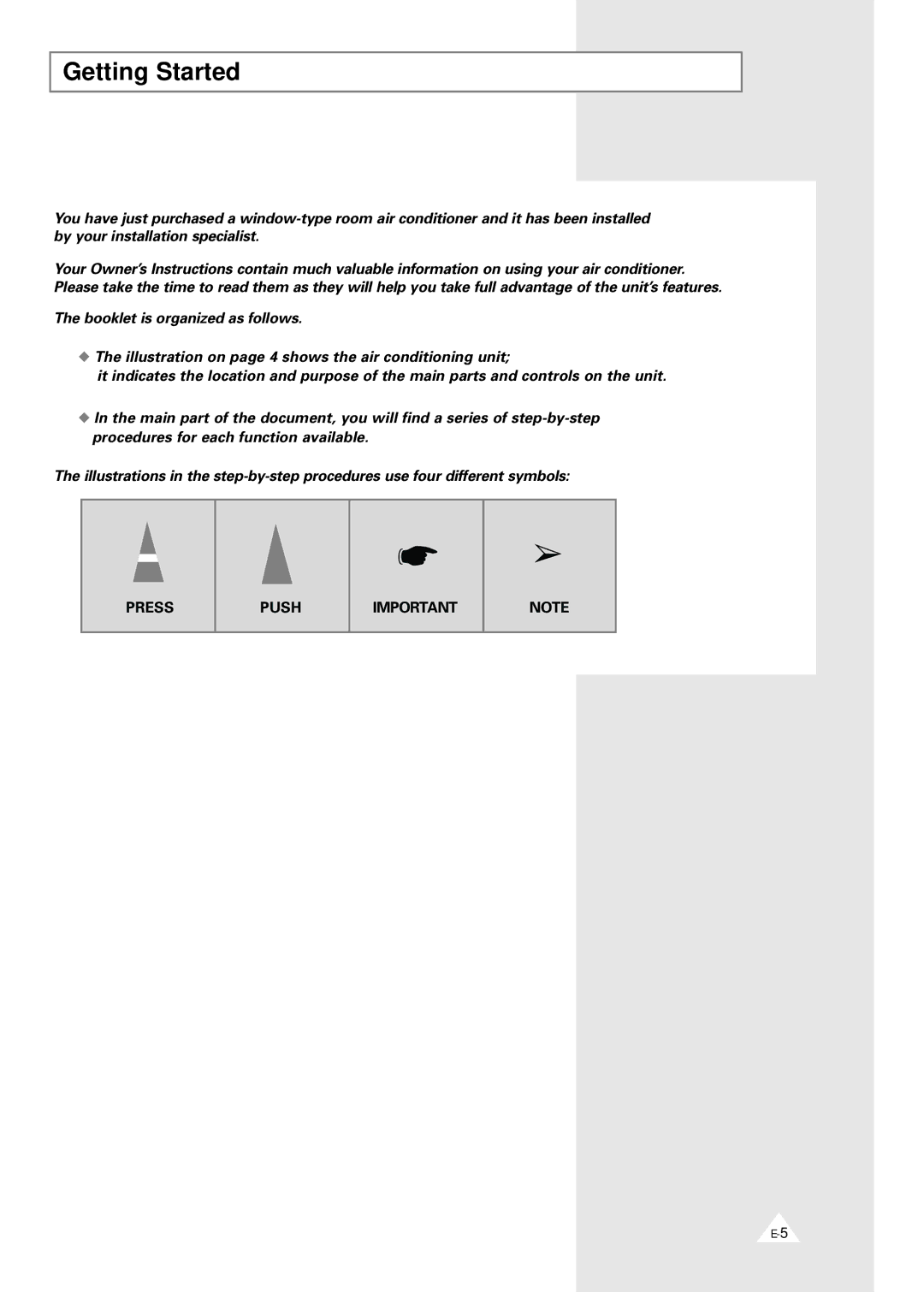 Samsung AWT18F1MBB/BC, AWT20F1MBA, AWT19F1MEA, AWT18F1ME, AWT24F1MBA/BC, AWT24F1MEB/EC manual Getting Started 