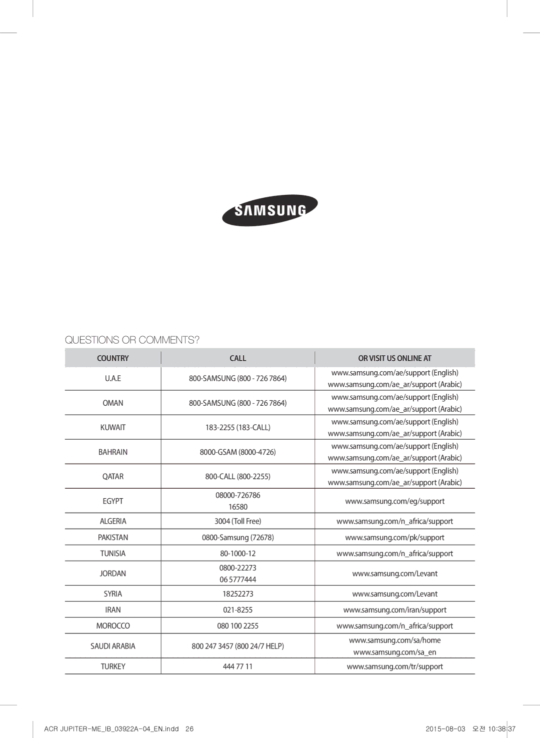 Samsung AX022FCVAND/MG manual Questions or COMMENTS? 