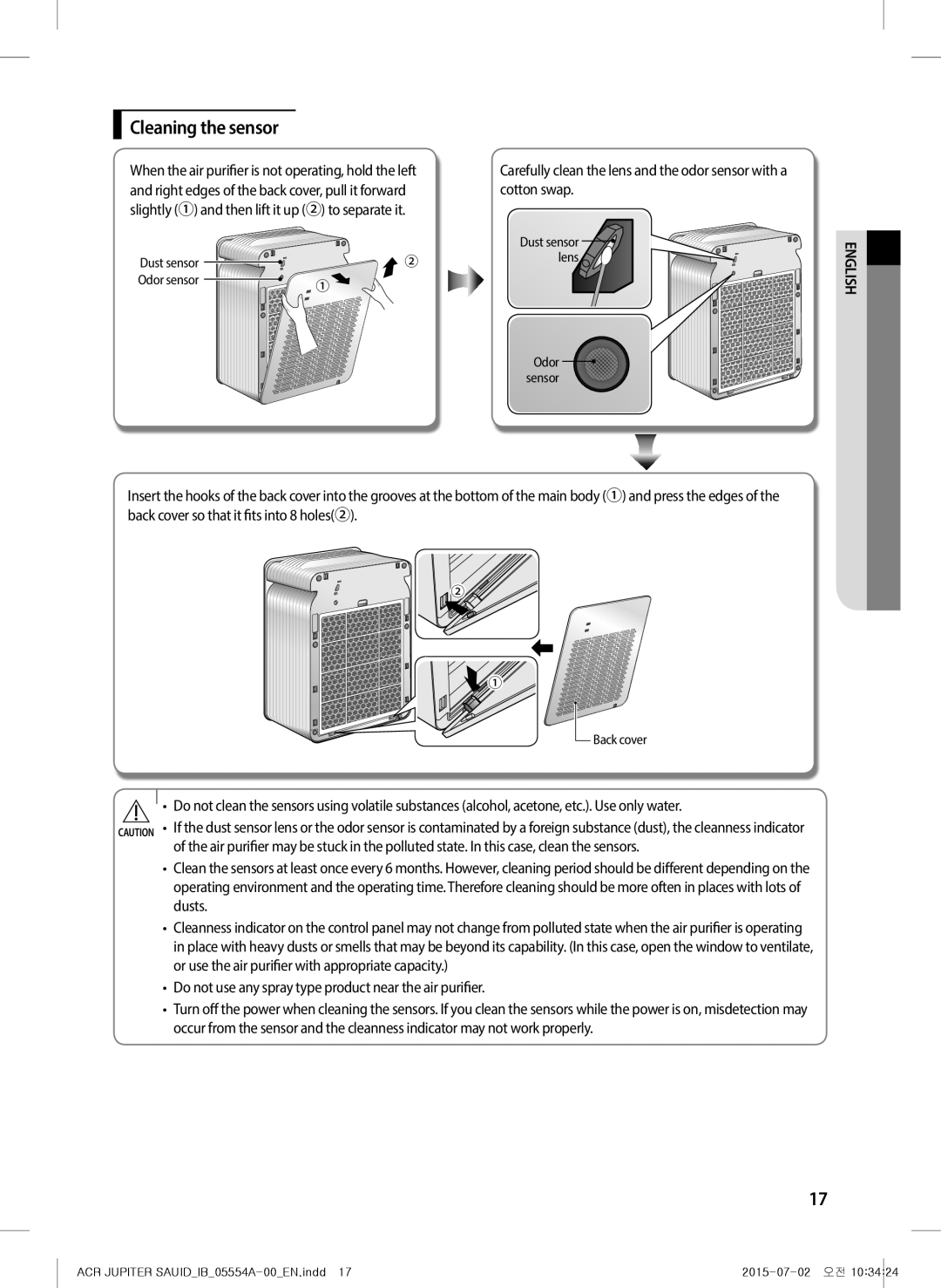 Samsung AX40H5000GM/MG manual Cleaning the sensor 