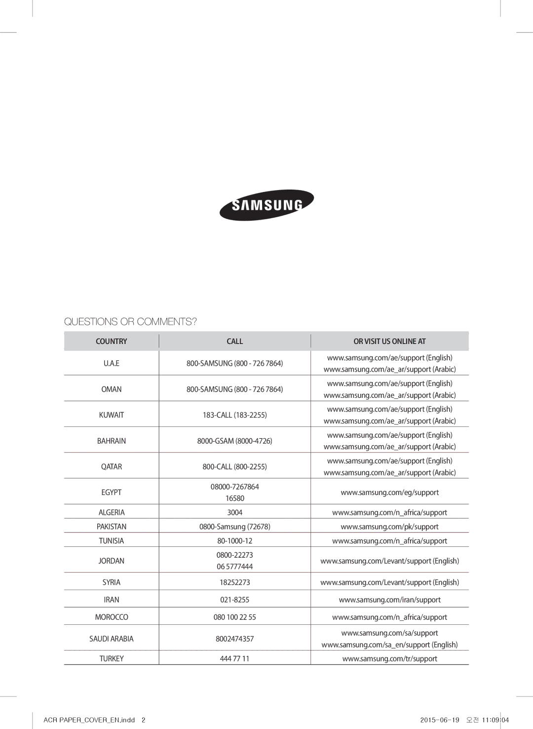 Samsung AX40H6500WQ/MG manual Questions or COMMENTS?, Samsung 800 726 