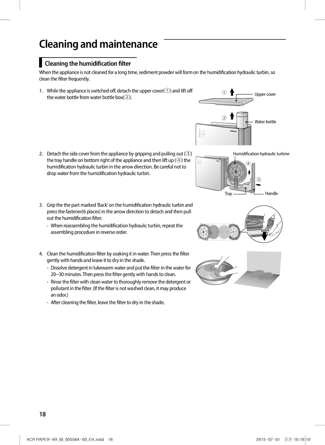 Samsung AX40H6500WQ/MG manual Cleaning the humidification filter 