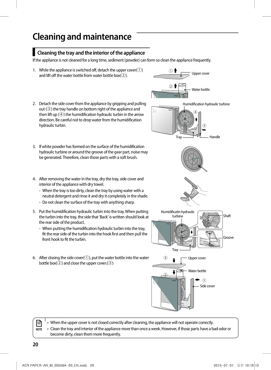 Samsung AX40H6500WQ/MG manual Cleaning the tray and the interior of the appliance 