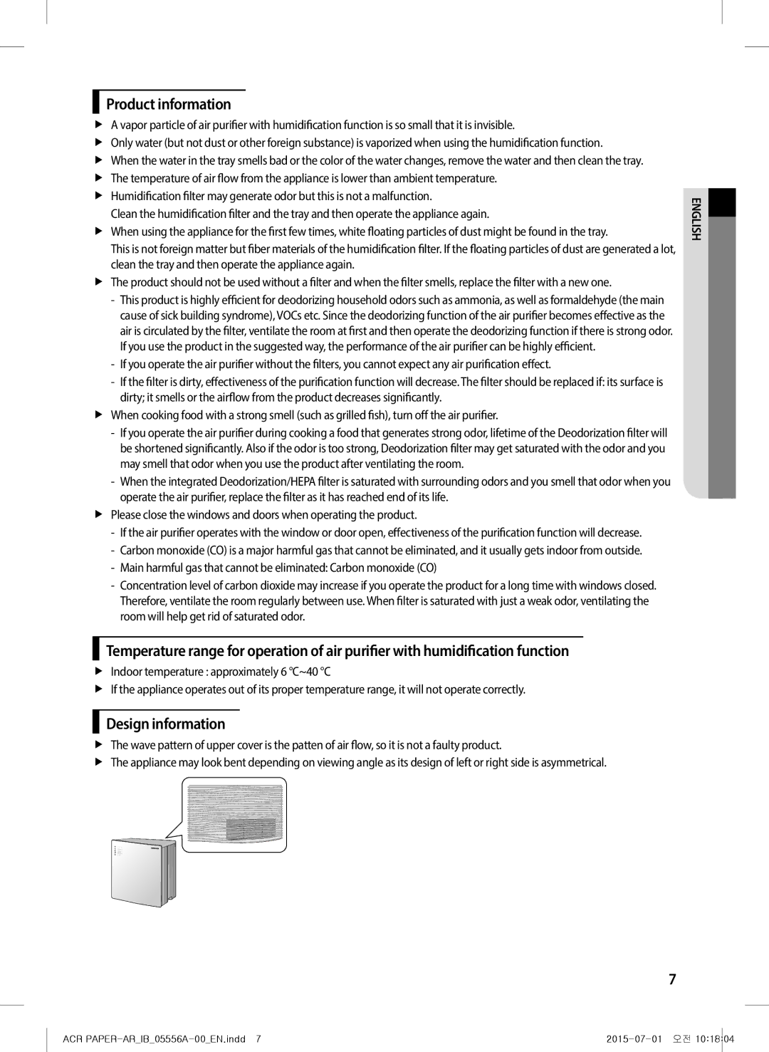 Samsung AX40H6500WQ/MG manual Product information, Design information 