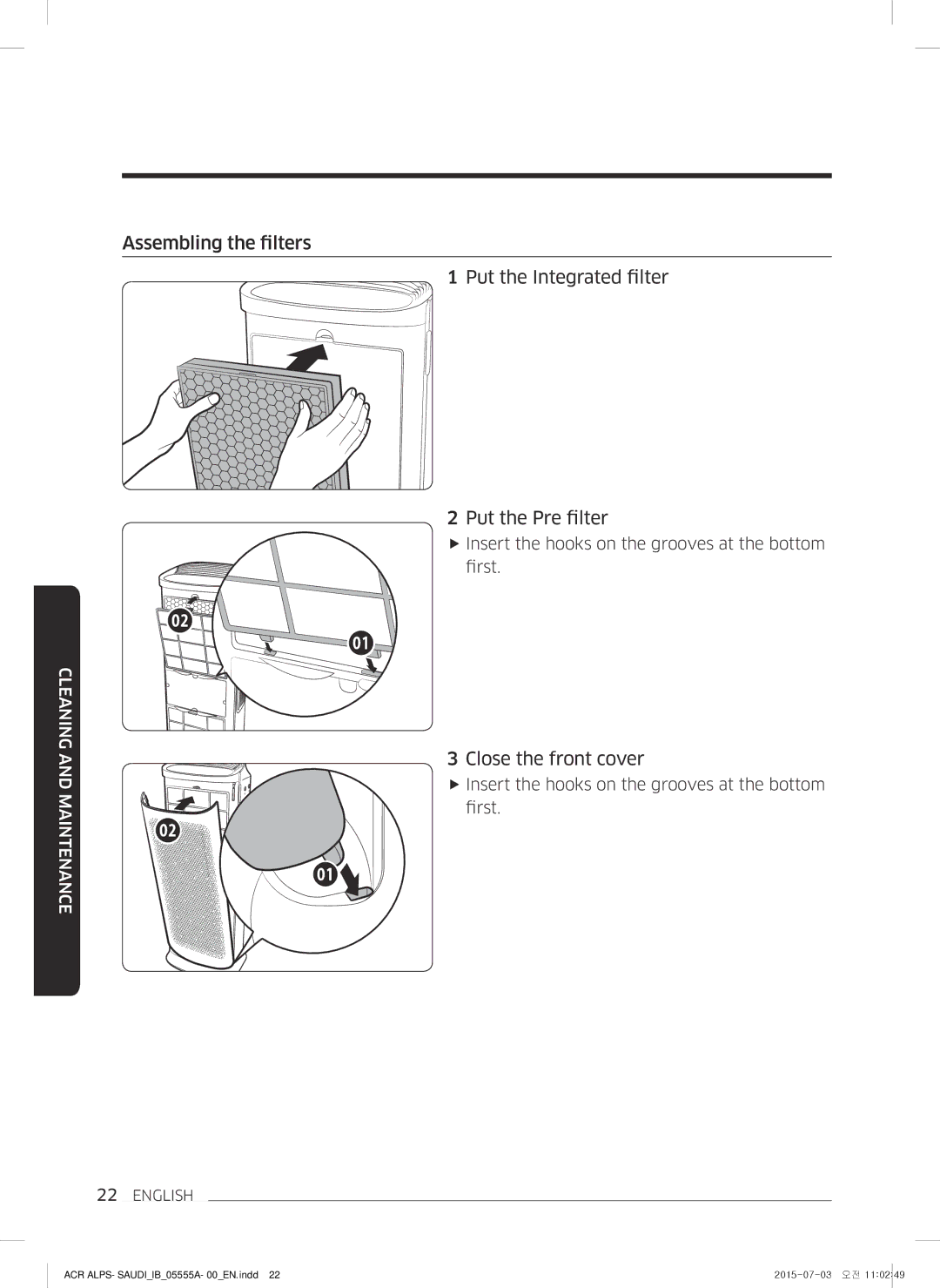 Samsung AX70J7100WT/MG manual Close the front cover, Maintenance 