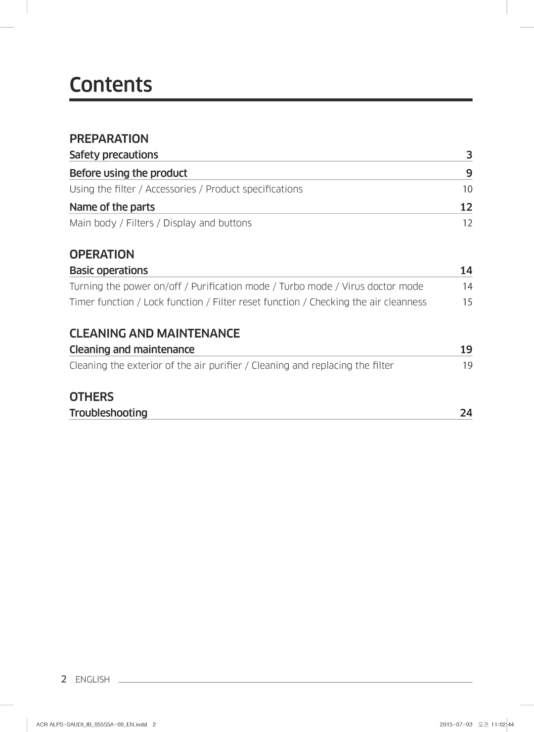 Samsung AX70J7100WT/MG manual Contents 