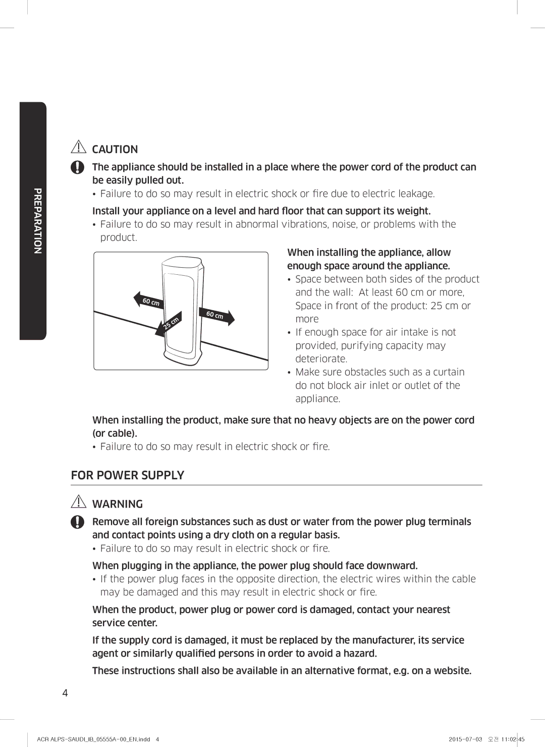 Samsung AX70J7100WT/MG manual For Power Supply 