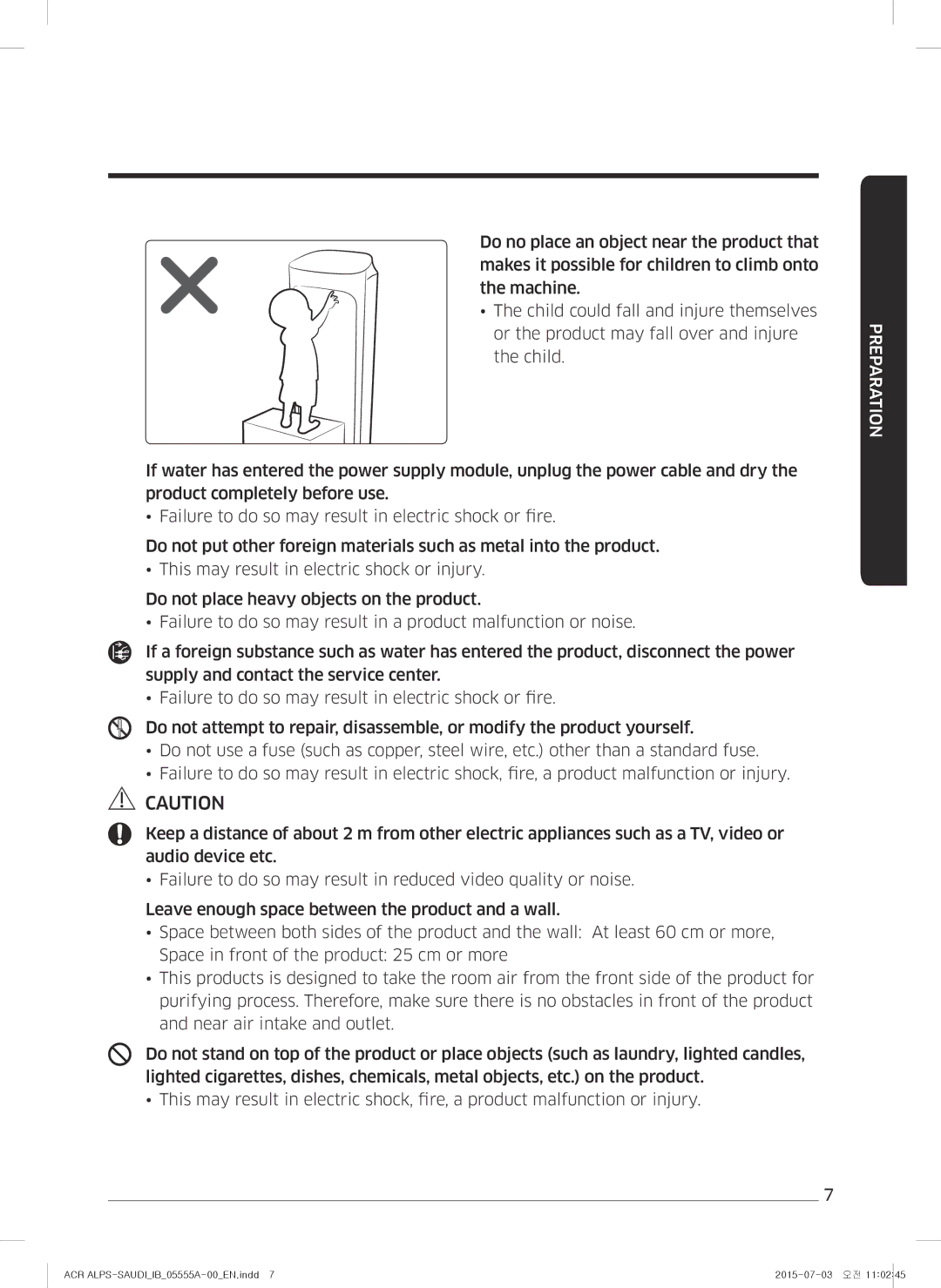 Samsung AX70J7100WT/MG manual Preparation 