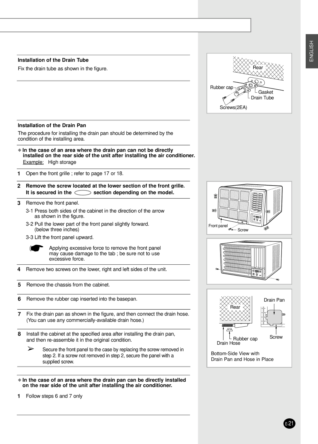 Samsung AZ18AAMEB1/UPA, AZ18FAMEB6/SAR, AZ18FAMEB1/ABS manual Installation of the Drain Tube, Installation of the Drain Pan 