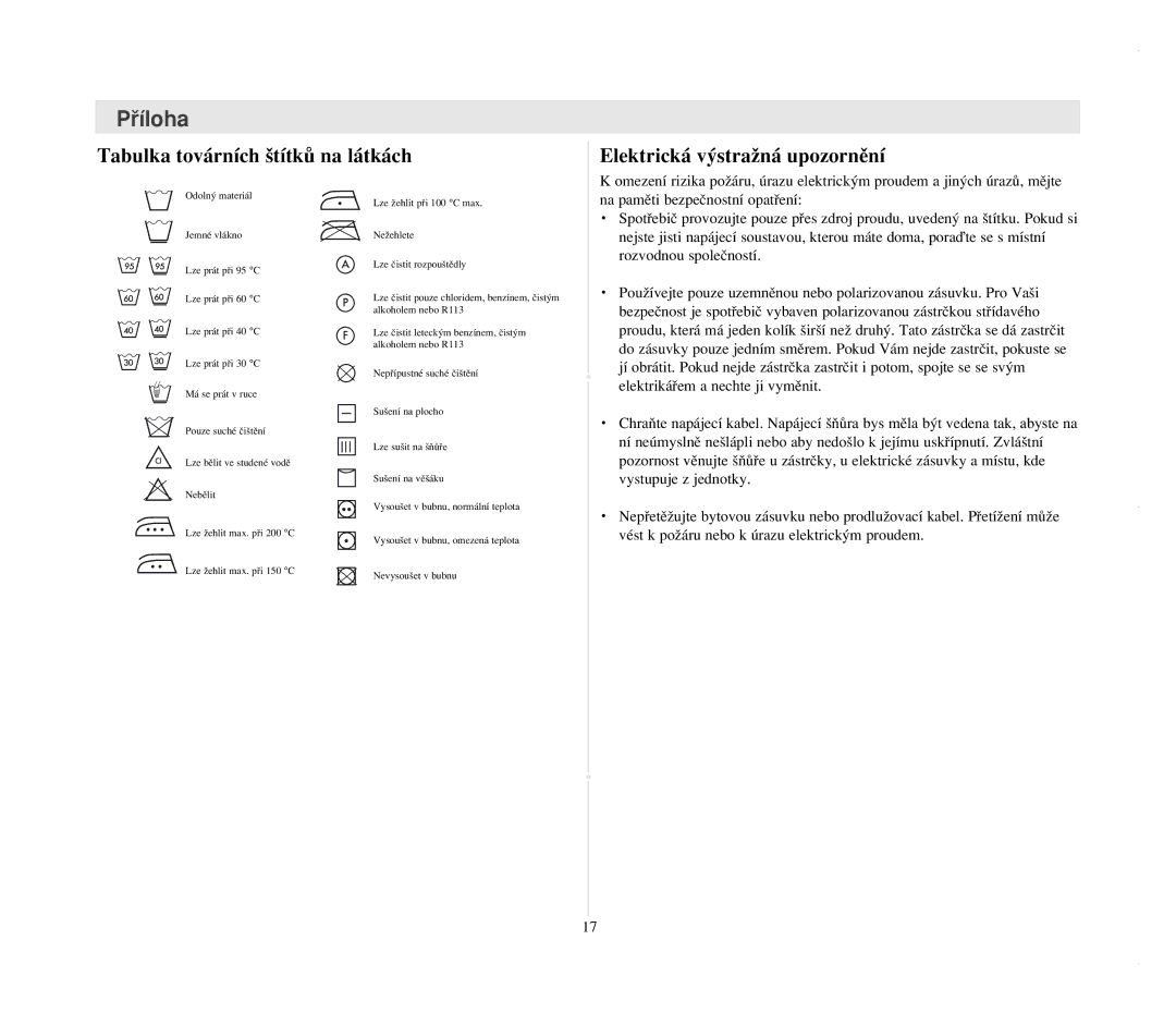 Samsung B1015JGW/YLU, B1015JGW/YLW, B1215JGW/YLU, B1215JGS/YLE manual Pﬁíloha 