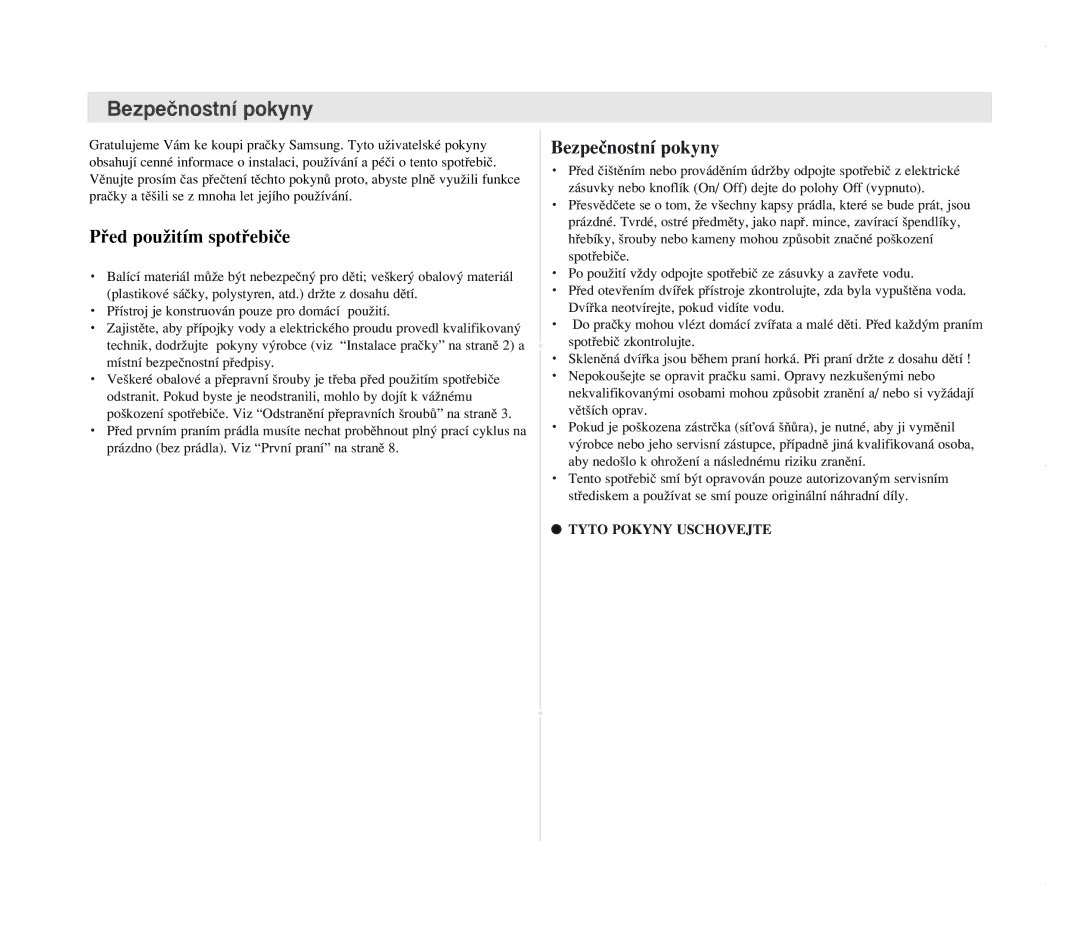 Samsung B1015JGW/YLU, B1015JGW/YLW, B1215JGW/YLU, B1215JGS/YLE manual Bezpeãnostní pokyny, Pﬁed pouÏitím spotﬁebiãe 