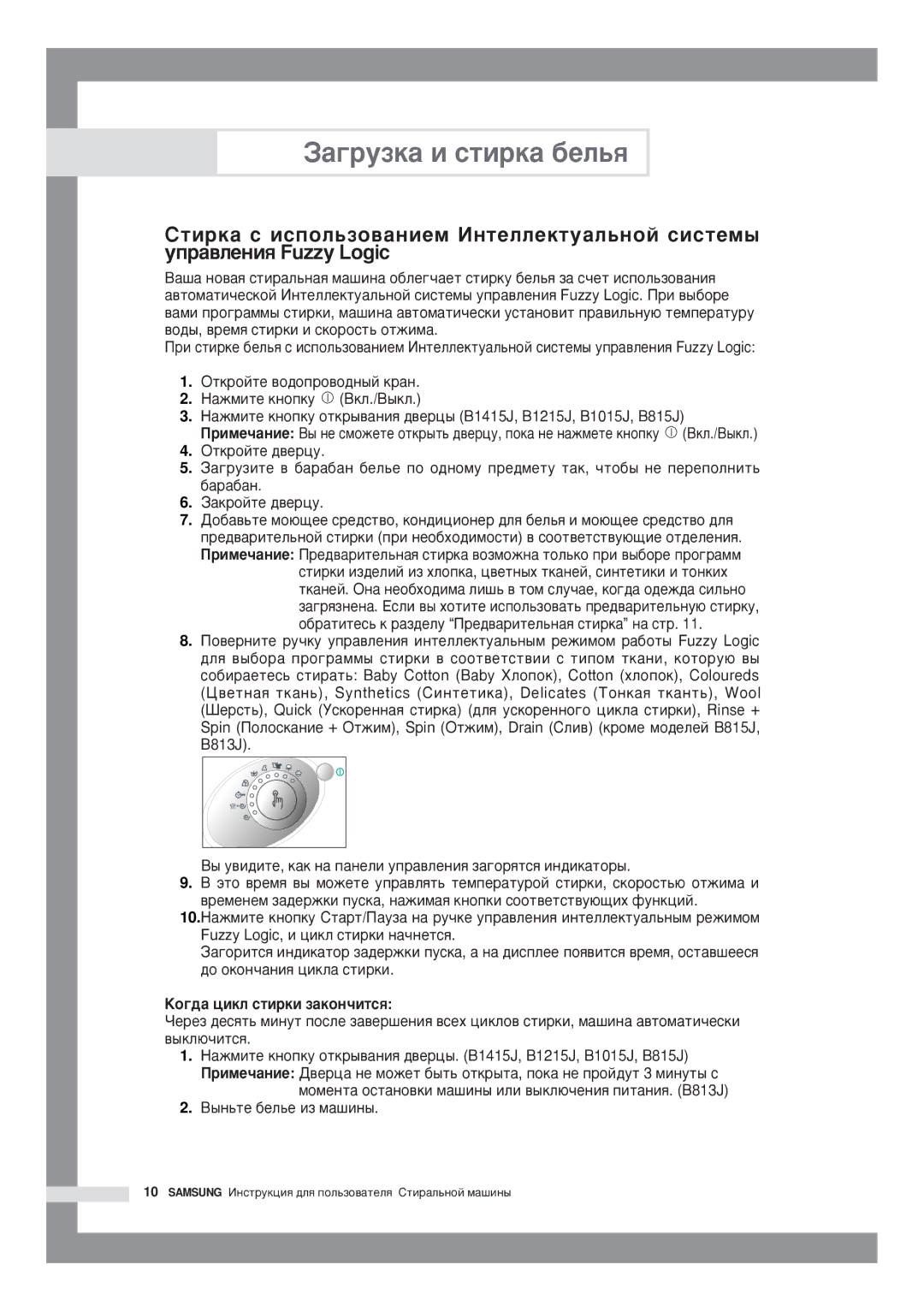 Samsung P1091GW/YLR, B1015JGW/YLW, B1415JGW/YLW, B1215JGW/YLW, P1091GW1/YLP, B1415JGW/YLP manual Šîãäà öèêë ñòèðêè çàêîí÷èòñß 