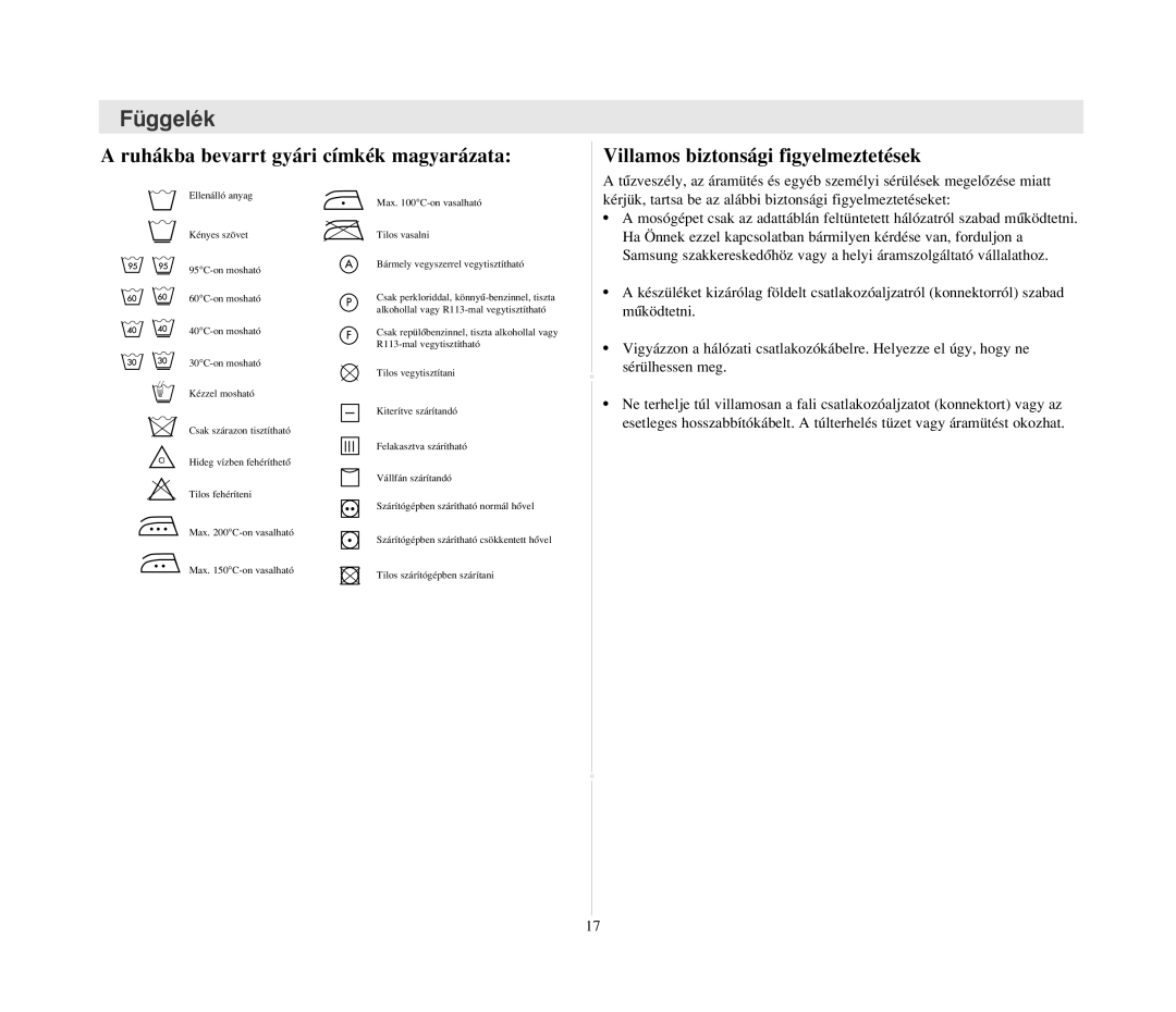 Samsung B1215JGS/XEH manual Függelék 