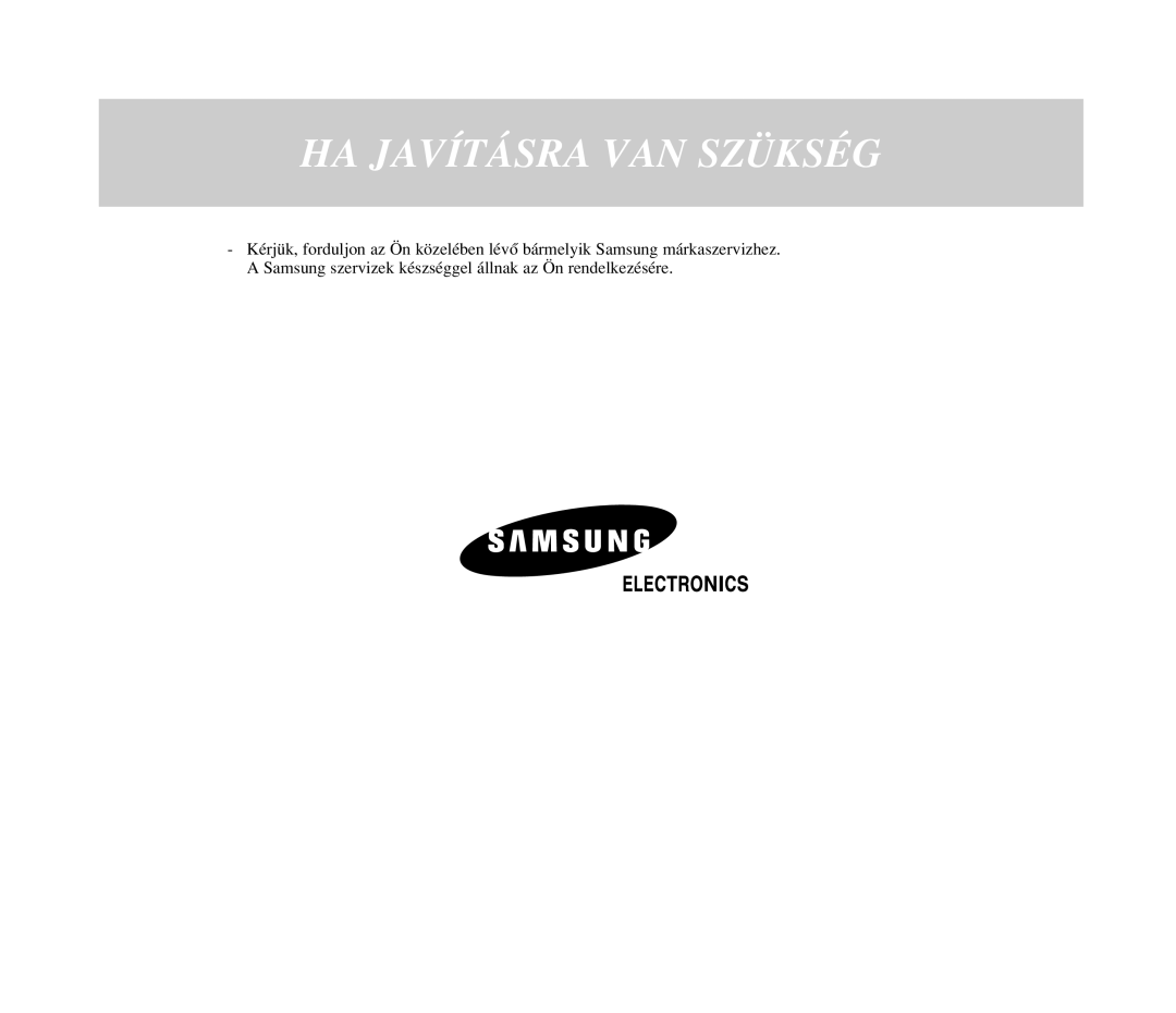 Samsung B1215JGS/XEH manual HA Javításra VAN Szükség 