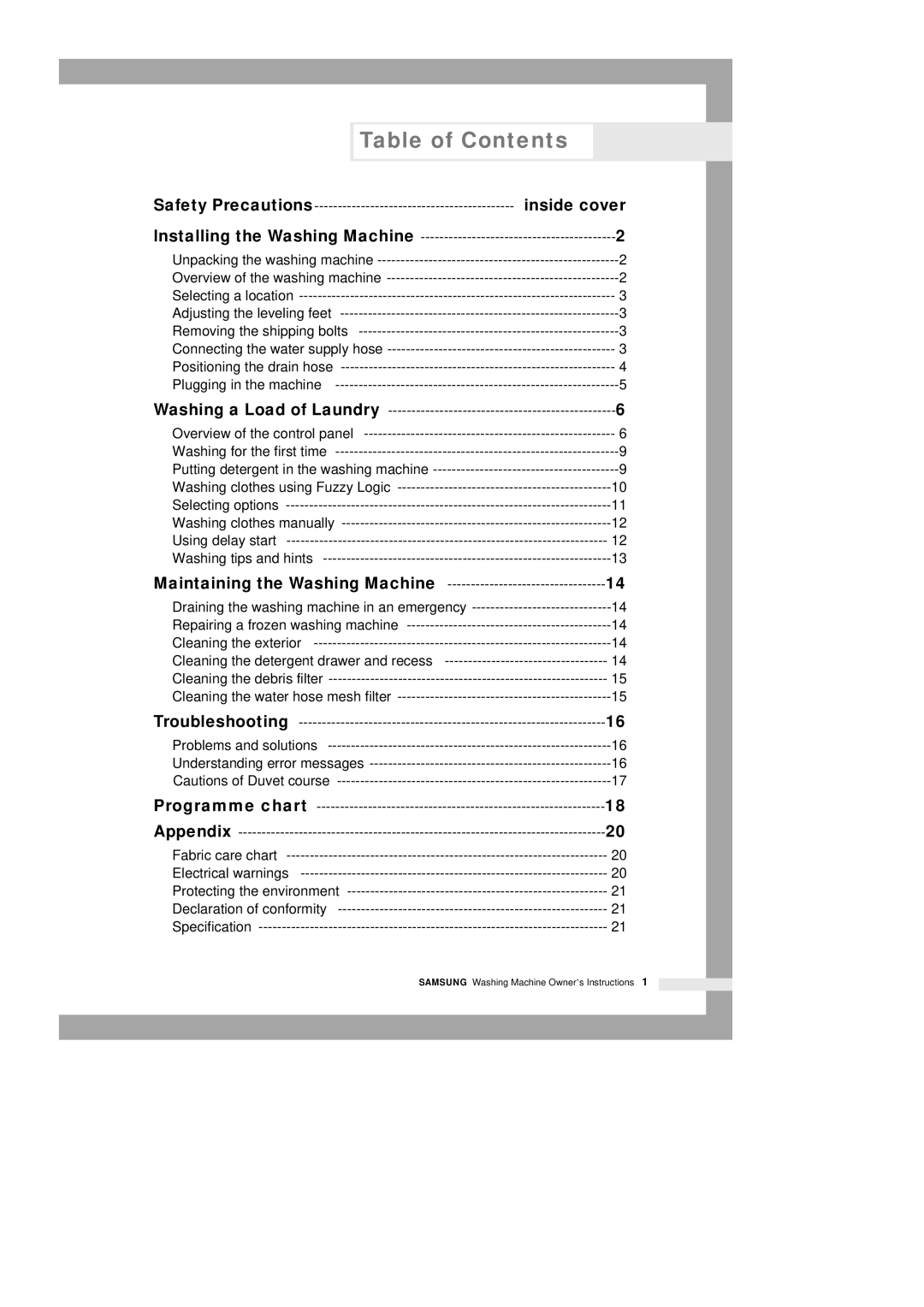 Samsung B1415JGS/XEU, B1215JGW/XFA, B1215JEW/XSG, B1415JEW/XSG, B1415JGW/XEU manual Table of Contents 