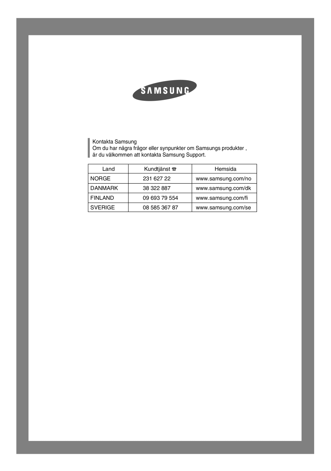 Samsung B1245AVGW1/XEE manual Norge 