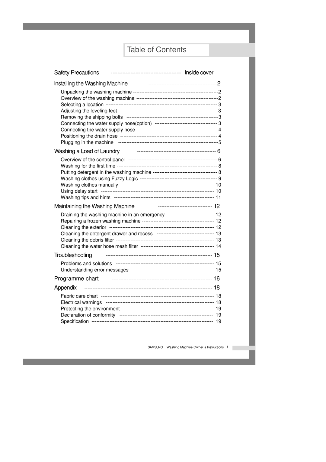 Samsung B1245AVGW1/XEF, B1245AVGW1/XEH, B1245AVGW/XEH manual Table of Contents 