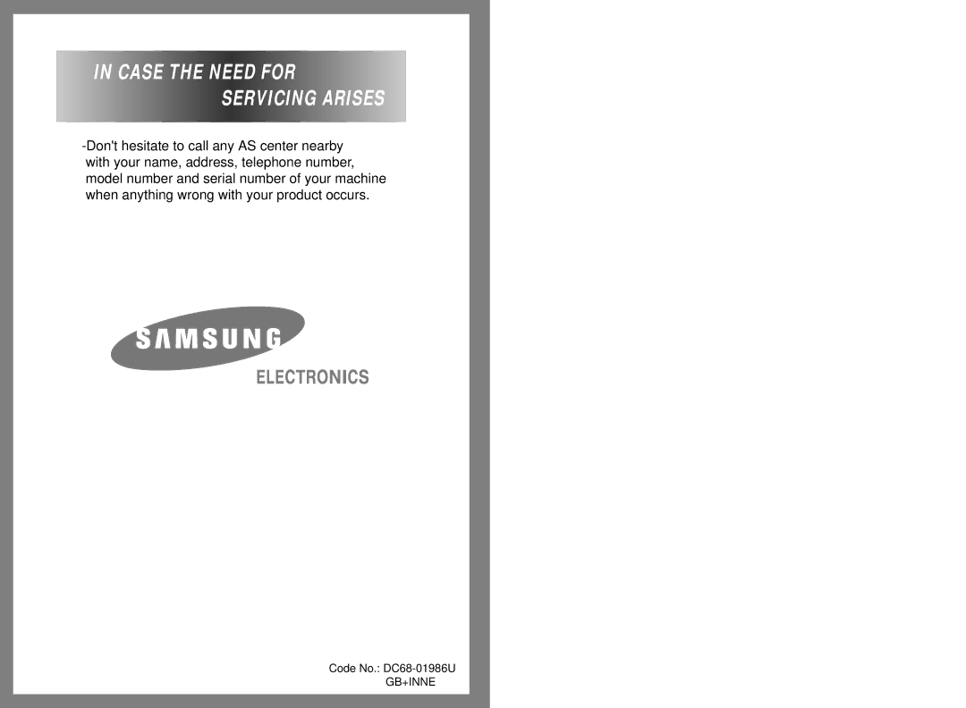 Samsung B1245AVGW/YLW, B1245AVGW/XEG, B1245AVEW/XSV, B1245AVGW/YLE, B1245AVGW1/XEH manual Case the Need for Servicing Arises 