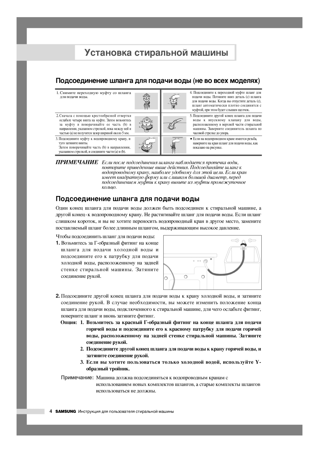 Samsung R1245AVGW/YLW, B1245AVGW/XEG manual ÈÓ‰ÒÓÂ‰ËÌÂÌËÂ ¯Î‡Ì„‡ ‰Îﬂ ÔÓ‰‡˜Ë ‚Ó‰˚ ÌÂ ‚Ó ‚ÒÂı ÏÓ‰ÂÎﬂı, Òóâ‰Ëìâìëâ Ûíóè 