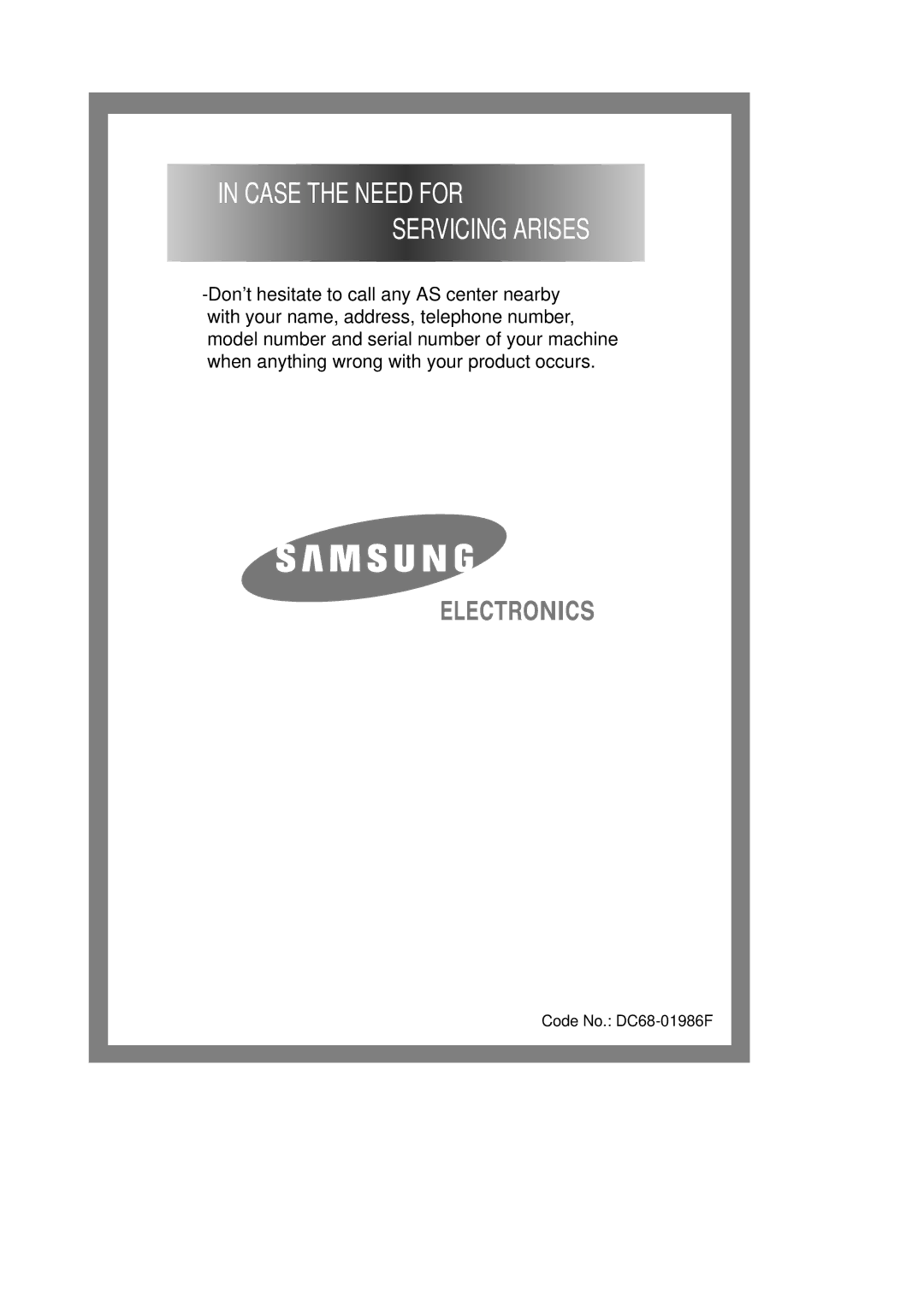 Samsung B1245AVGW/XEG, B1245GW/XEG manual Case the Need for Servicing Arises 