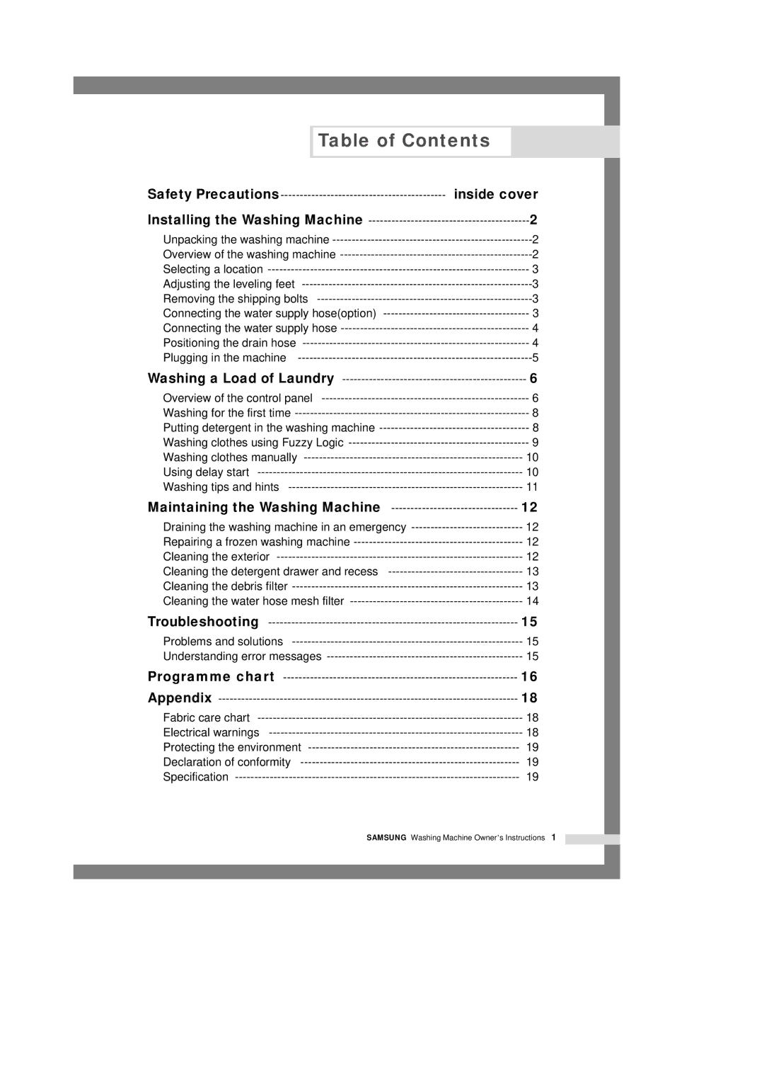 Samsung B1245GW/XEG, B1245AVGW/XEG manual Table of Contents 