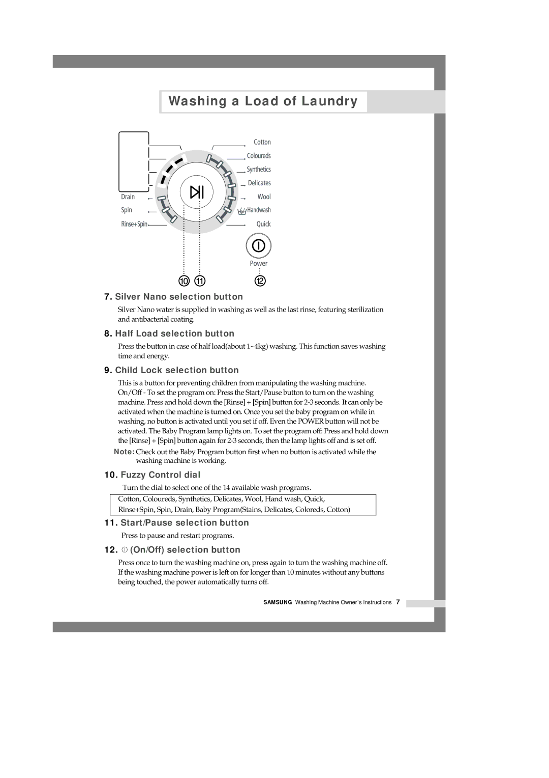 Samsung B1245GW/XEG, B1245AVGW/XEG manual Start/Pause selection button 