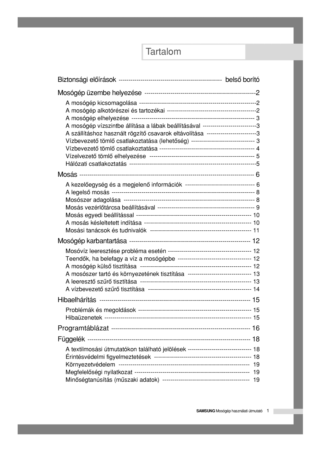 Samsung B1045GW/XEH, B1245VGW/XEH manual Tartalom, Belsô borító 