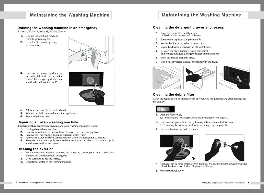 Samsung F1045A, B1445AV, F1245AV, R1045A, B1245AV, B1245AS, R1245AV, B1045A manual Maintaining the Washing Machine 