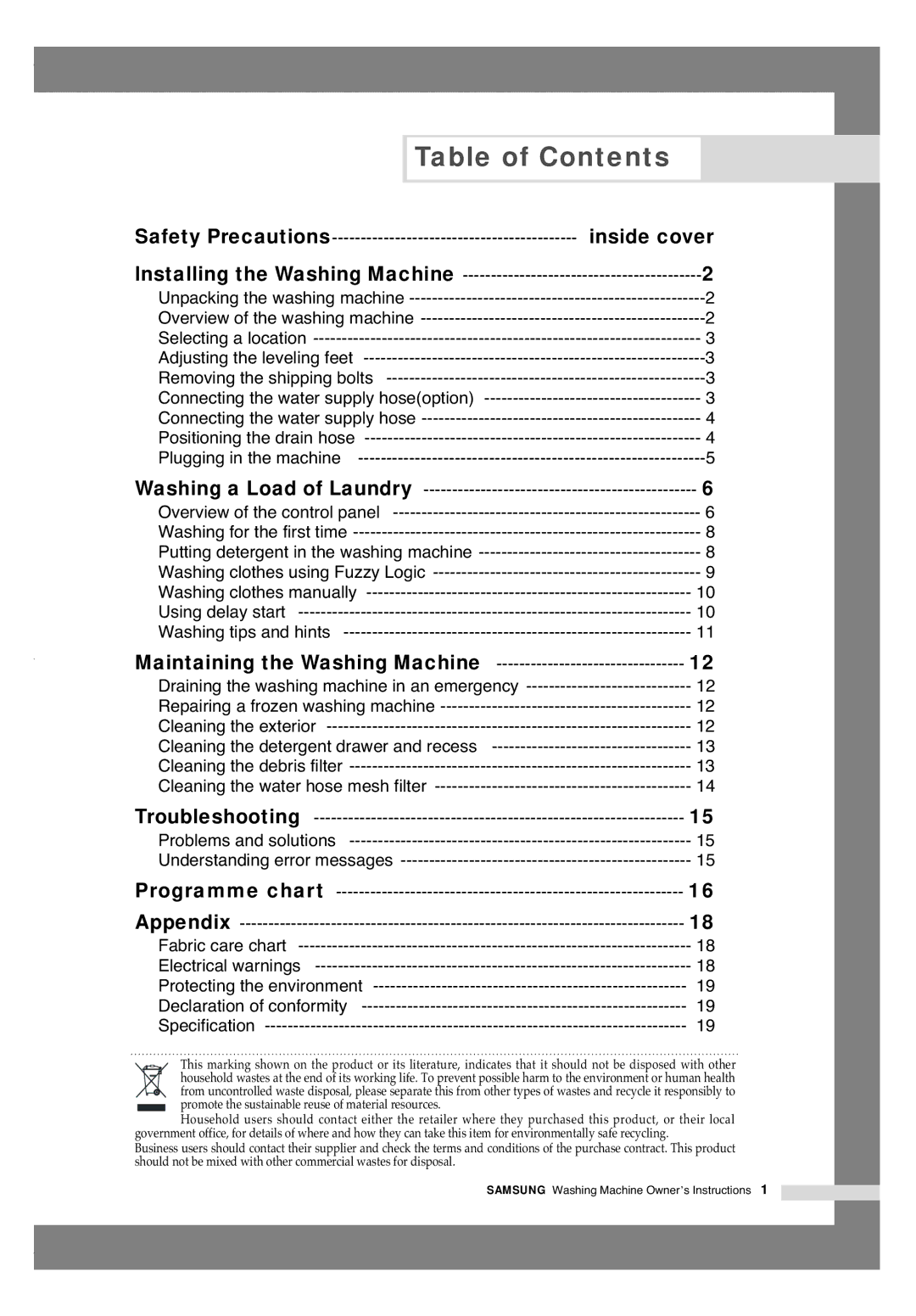 Samsung B1445AVGW1/XAG, B1445AVGW/XEG, B1245AVGW/XEG manual Table of Contents 