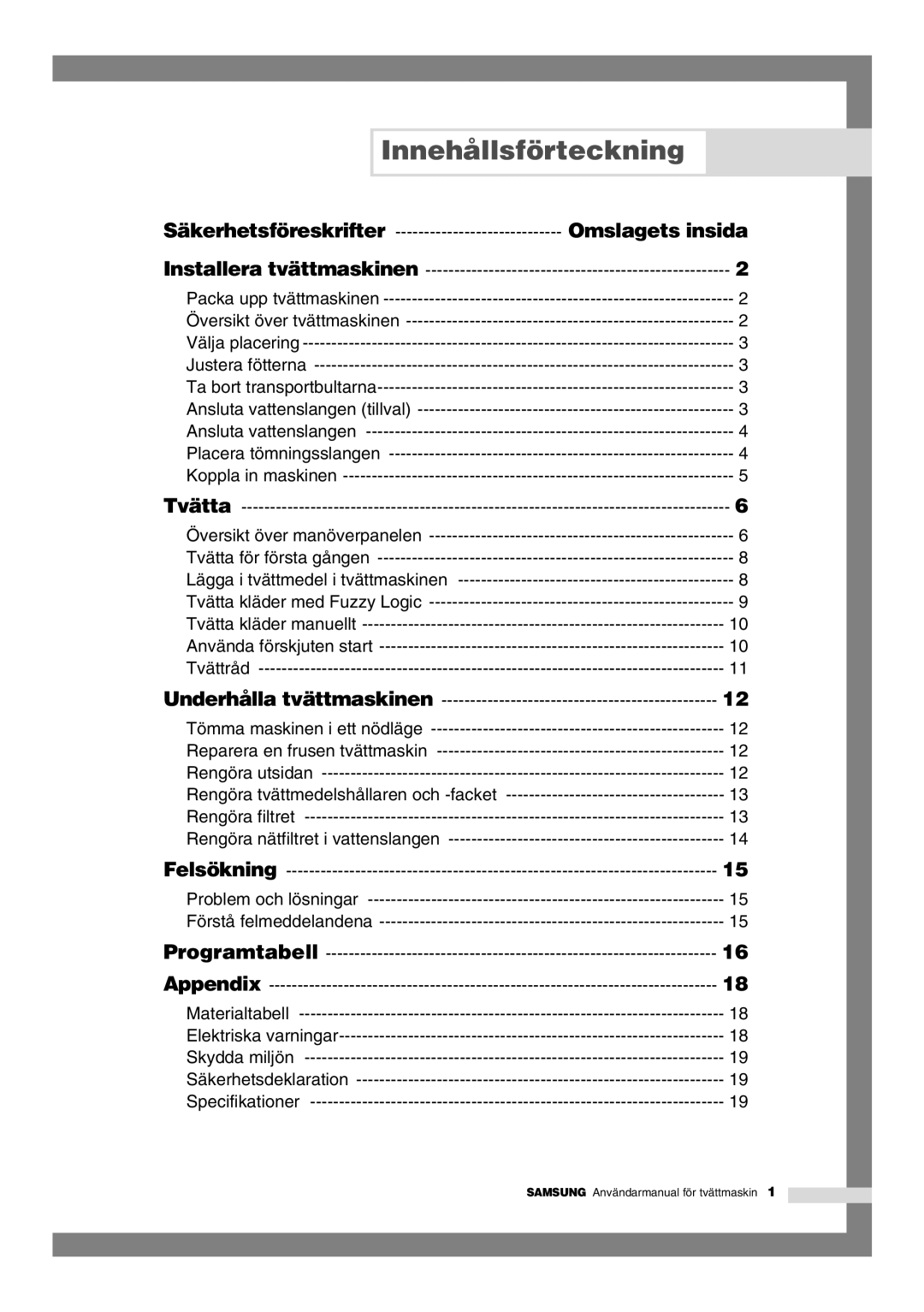 Samsung B1245GW/XEE, B1445GW/XEE manual Innehållsförteckning, Omslagets insida 