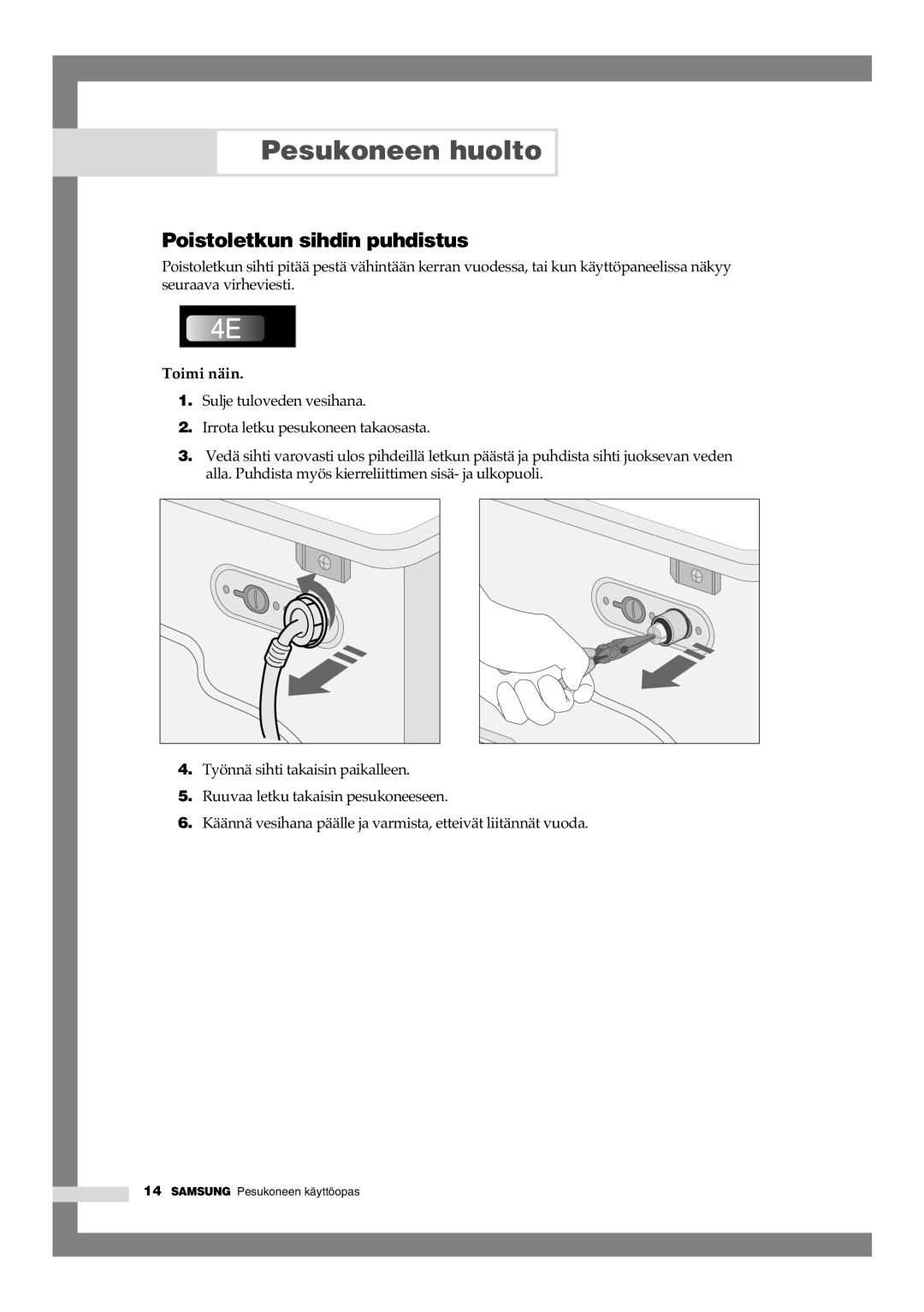 Samsung B1445GW/XEE, B1245GW/XEE manual Poistoletkun sihdin puhdistus, Toimi näin 