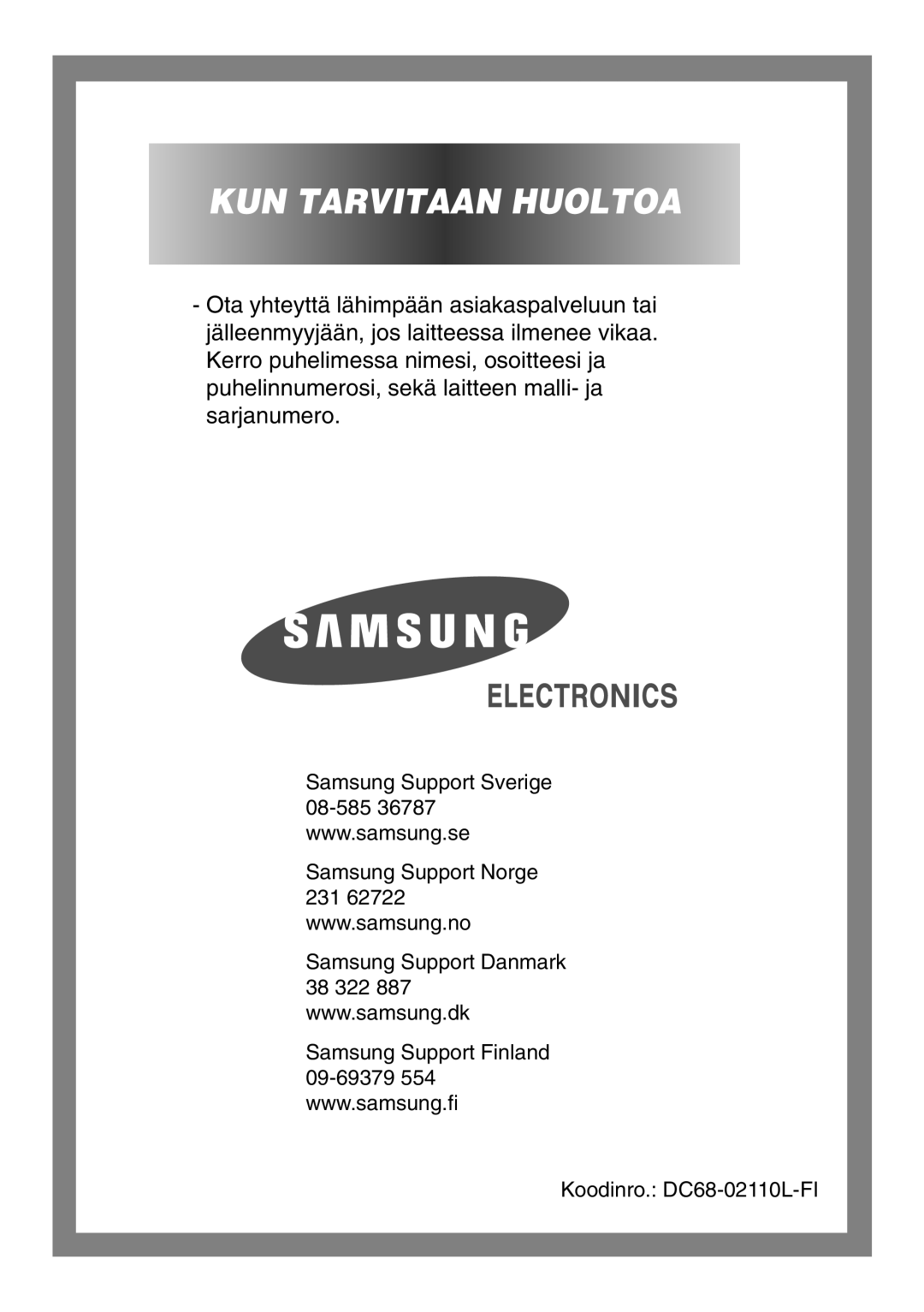 Samsung B1445GW/XEE, B1245GW/XEE manual KUN Tarvitaan Huoltoa 